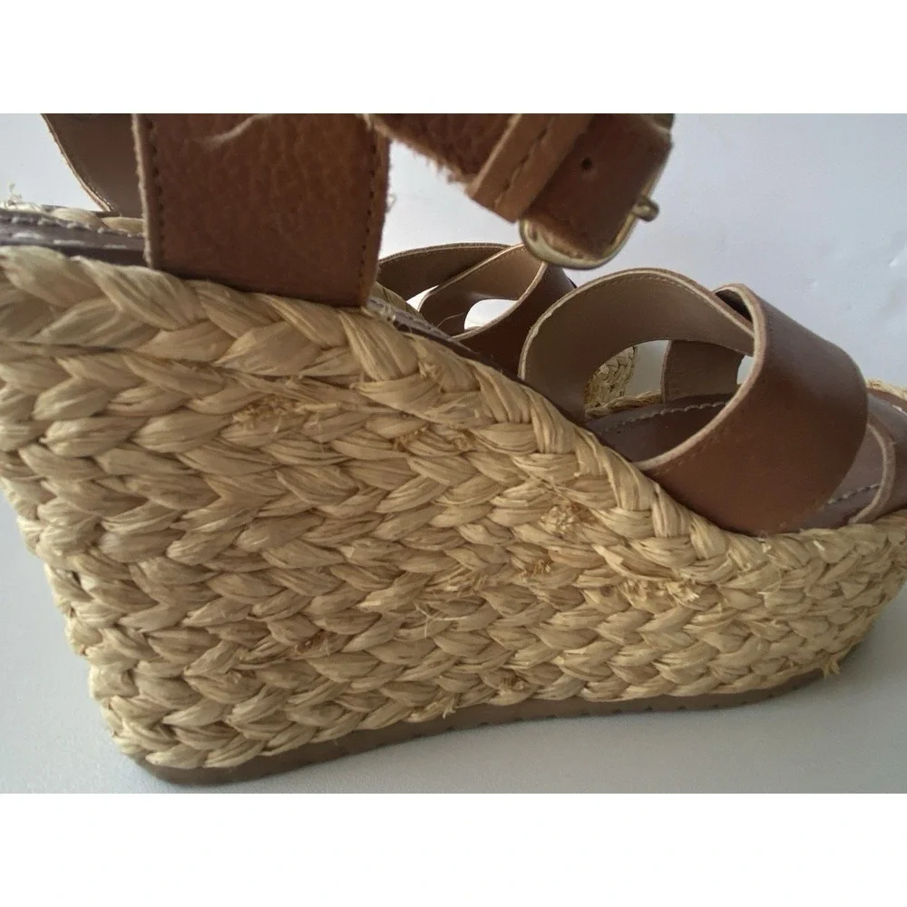 ALDO Brown Leather Espadrille Platform Wedge Sandals - Women's Size 7